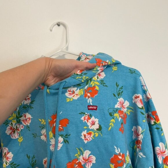 LEVI'S LEVIS Floral Raw Cut Hoodie Sweatshirt Blue Multi Hawaiian Cropped Crop - Picture 9 of 16